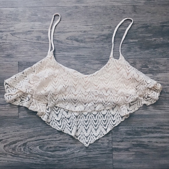 3/$25 Lace Crop Tank Top Beige Small - Picture 2 of 2